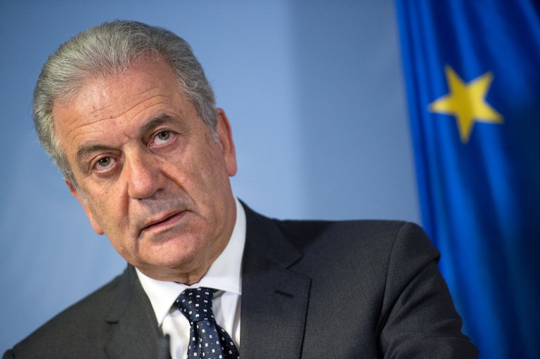 EU Commissioner for Migration, Home Affairs and Citizenship Dimitris Avramopoulos gives a joint press conference with the German Interior Minister (not in picture) on December 2, 2014 at the German Interior Ministry in Berlin. AFP PHOTO / DPA / BERND VON JUTRCZENKA / GERMANY OUT