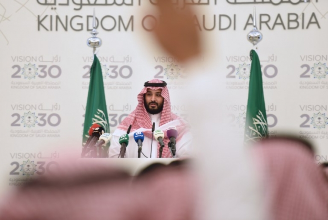 Saudi Defense Minister and Deputy Crown Prince Mohammed bin Salman gives a press conference in Riyadh, on April 25, 2016. The key figure behind the unveiling of a vast plan to restructure the kingdom's oil-dependent economy, the son of King Salman has risen to among Saudi Arabia's most influential figures since being named second-in-line to the throne in 2015. Salman announced his economic reform plan known as "Vision 2030". / AFP PHOTO / FAYEZ NURELDINE