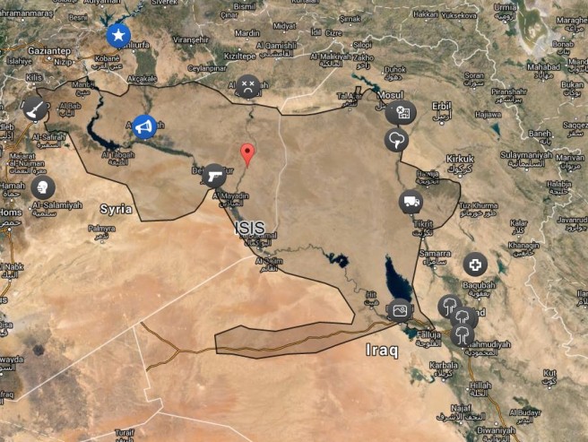 Na karti je označen teritorij pod kontrolom ISIS-a