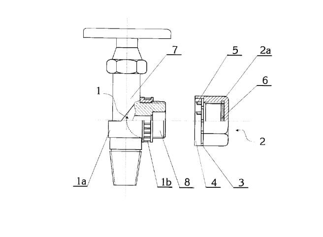 Zaštitna matica priključnog ogranka ventila (Vladimir Kos, 1997.) Na ventil se spaja regulator tlaka za odvod plina iz plinske boce za kućanstvo. 