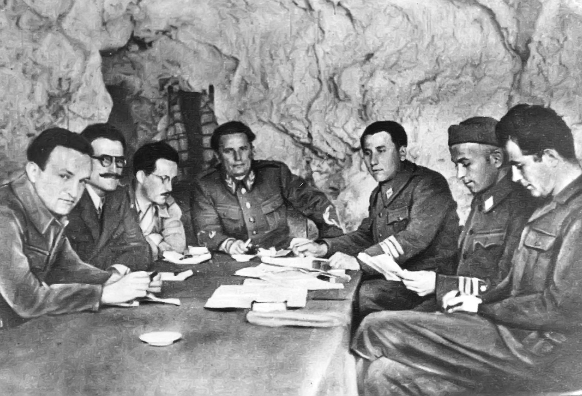 Vladimir Bakarić, Ivan Milutinović, Edvard Kardelj, Josip Broz Tito, Aleksandar Ranković, Svetozar Vukomanović i Milovan Đilas