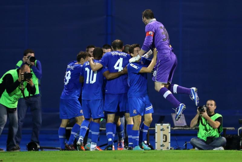 29.09.2012., stadion u Maksimiru, Zagreb - 1. HNL, 10. kolo, GNK Dinamo - HNK Hajduk. Slavlje nakon gola. Duje Cop, Mateo Kovacic, Ivan Kelava. Photo: Sanjin Strukic/PIXSELL