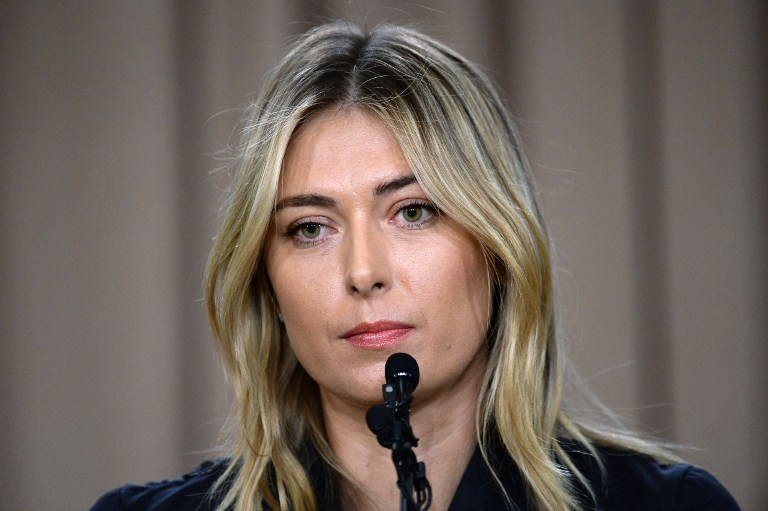 LOS ANGELES, CA - MARCH 7: Tennis player Maria Sharapova addresses the media regarding a failed drug test at the Australian Open at The LA Hotel Downtown on March 7, 2016 in Los Angeles, California. Sharapova, a five-time major champion, is currently the 7th ranked player on the WTA tour. Sharapova, withdrew from this weekÂs BNP Paribas Open at Indian Wells due to injury. Kevork Djansezian/Getty Images/AFP
