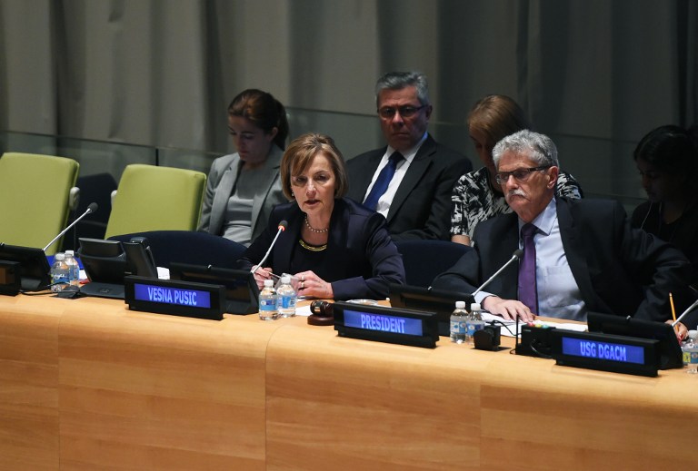 Vesna Pusić na izlaganju u UN-u