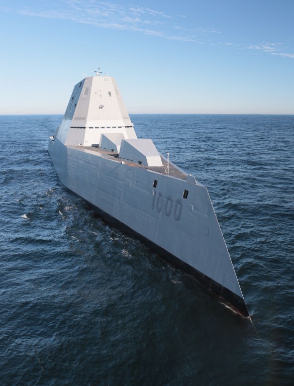 The future USS Zumwalt (DDG 1000) is underway for the first time conducting at-sea tests and trials in the Atlantic Ocean December 7, 2015. The multimission ship will provide independent forward presence and deterrence, support special operations forces, and operate as an integral part of joint and combined expeditionary forces. AFP PHOTO / HANDOUT / US NAVY / DENNIS GRIGGS == RESTRICTED TO EDITORIAL USE / MANDATORY CREDIT: "AFP PHOTO / HANDOUT / US NAVY / NO MARKETING / NO ADVERTISING CAMPAIGNS / DISTRIBUTED AS A SERVICE TO CLIENTS == / AFP PHOTO / US NAVY / DENNIS GRIGGS