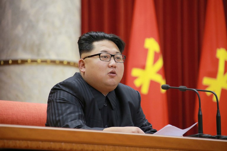 (FILES) This file photo taken by North Korea's official Korean Central News Agency (KCNA) on December 28, 2015 shows North Korean leader Kim Jong-Un attending the third meeting of activists in fisheries under the Korean People's Army (KPA) at the hall of the central committee of the Workers' Party of Korea (WPK) in Pyongyang. After four years of top-level reshuffles, purges and executions, Kim Jong-Un will formally cement his unassailable status as North Korea's supreme leader at a landmark ruling party congress this week May 2016. The first gathering of its kind for nearly 40 years is really a coronation of sorts -- recognising the young 33-year-old leader as the legitimate inheritor of the dynastic dictatorship started by his grandfather Kim Il-Sung and passed down through his late father Kim Jong-Il. / AFP PHOTO / KCNA VIA KNS / KCNA / - South Korea OUT / REPUBLIC OF KOREA OUT ---EDITORS NOTE--- RESTRICTED TO EDITORIAL USE - MANDATORY CREDIT "AFP PHOTO/KCNA VIA KNS" - NO MARKETING NO ADVERTISING CAMPAIGNS - DISTRIBUTED AS A SERVICE TO CLIENTS THIS PICTURE WAS MADE AVAILABLE BY A THIRD PARTY. AFP CAN NOT INDEPENDENTLY VERIFY THE AUTHENTICITY, LOCATION, DATE AND CONTENT OF THIS IMAGE. THIS PHOTO IS DISTRIBUTED EXACTLY AS RECEIVED BY AFP. /