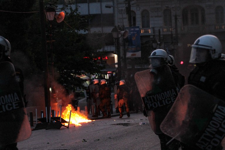 Clashes during a demonstration against the new social security bill by labor unios and anarchist groups inAthens, Greece on May 8, 2016. Aris Oikonomou / SOOC