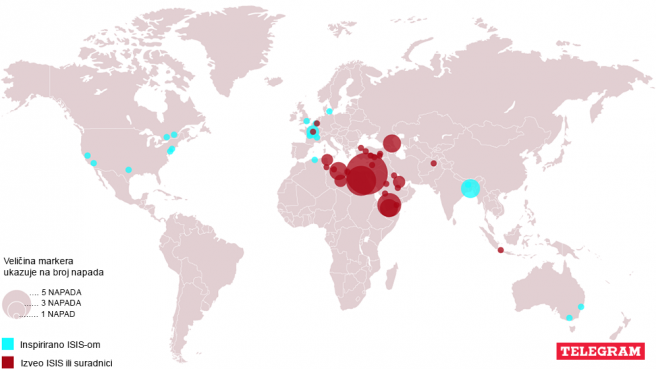 ISIS je vršio napade u ukupno 31 državi svijeta tijekom zadnje dvije godine