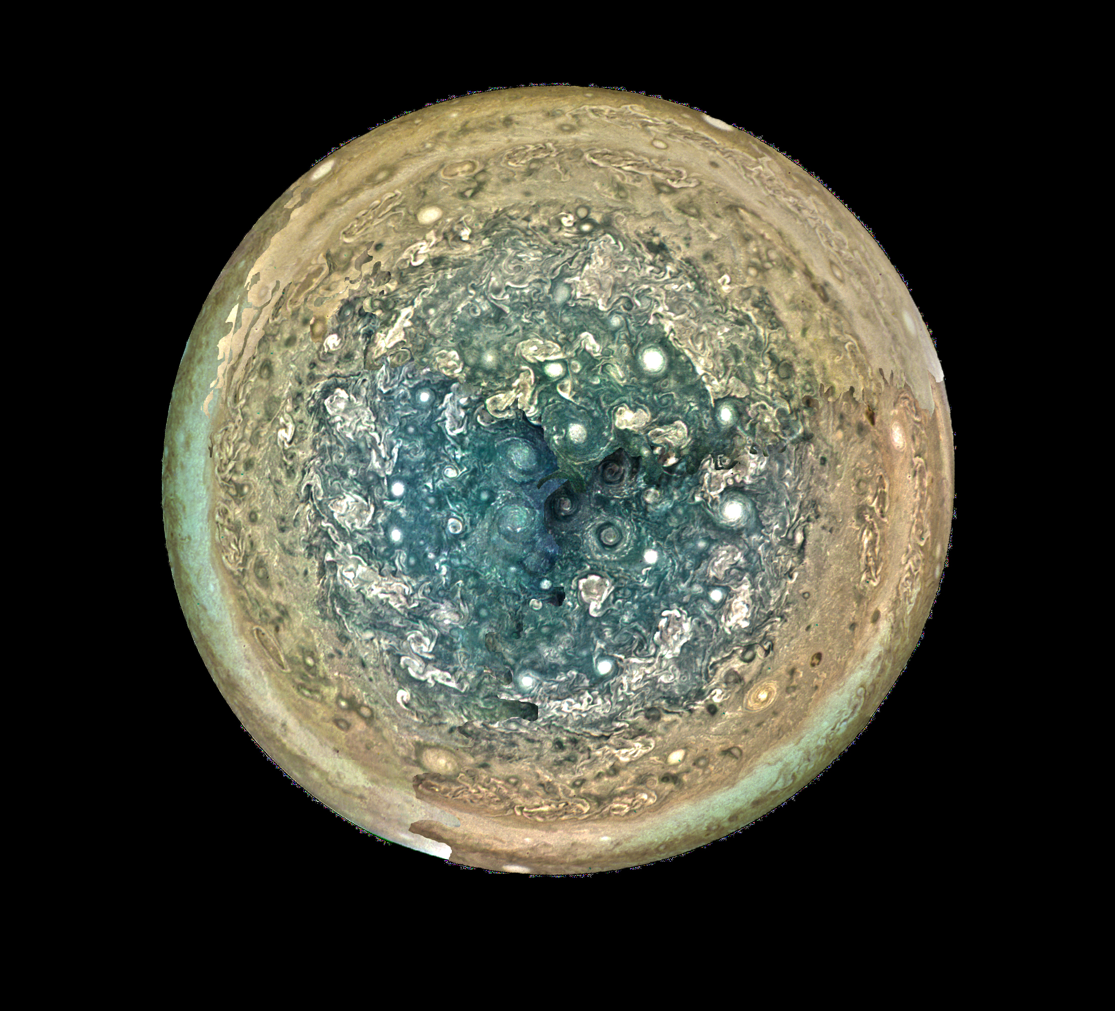 Mozaik fotografija površine Jupitera sa zadnja 3 kruženja sonde