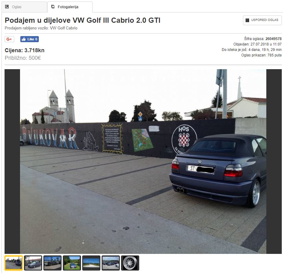 VW Golf III Cabrio fotografiran je kraj zanimljivog grafita. Sljedeća slika govori da to možda nije slučajnost...