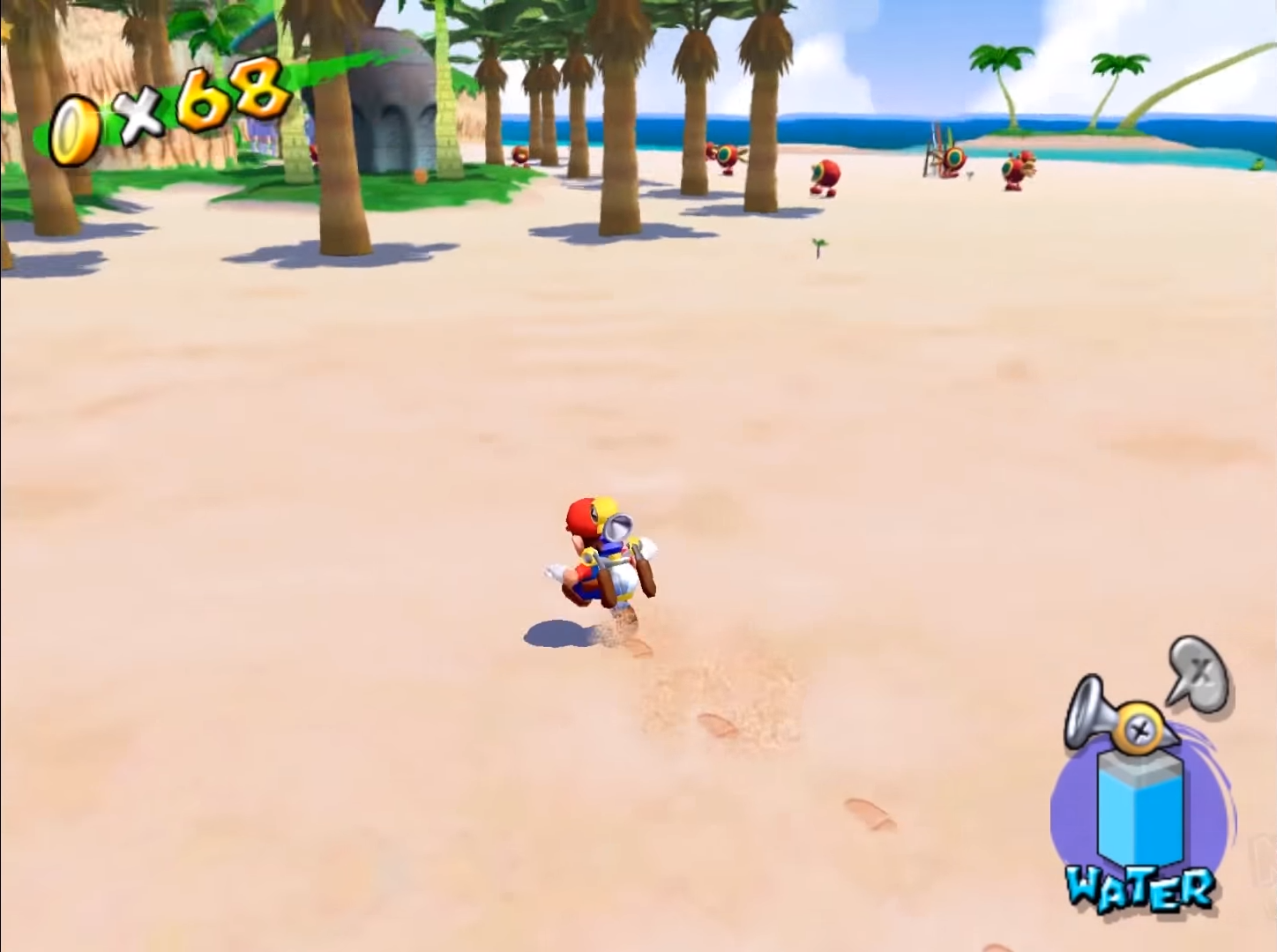Super Mario Sunshine, drugi je 3D nastavak u serijalu, te prva Mario igrica izdana za Nintendovu konzolu GameCube. U ovom nastavku, Mario i princeza Peach su na godišnjem odmoru na otoku Delfino, na kojem zli dvojnik Maria vandalizira i devastira otok. Kaznu za vandaliziranje će snositi dobri Mario, kojem se dodjeljuje vodeni pištolj, s kojim mora počistiti cijeli otok. Po mehanikama, igra uvelike podsjeća na Super Mario 64, no uvodi neke nove trikove poput posebnih skokova s okretima i sličnog. 