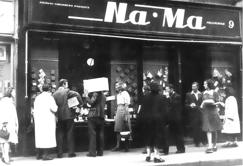 Dućan Na-Ma 1946. godine u Nikolićevoj ulici. Danas je to ulica Nikole Tesle.