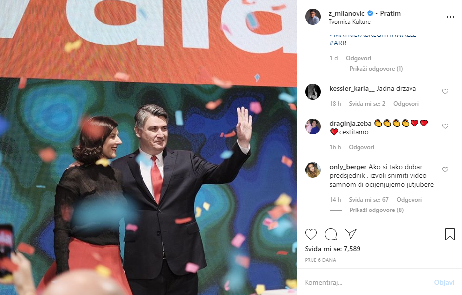Na Instagramu se oglasio posljednji puta u ponedjeljak 6. siječnja, kad je objavio sliku svoje supruge i sebe na pozornici u Tvornici Kulture tijekom izborne noći.