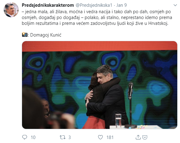 Izabrani predsjednik Zoran Milanović se na Twitteru zadnji puta oglasio 9. siječnja, kada se još malo hvalio svojom pobjedom na izborima.
