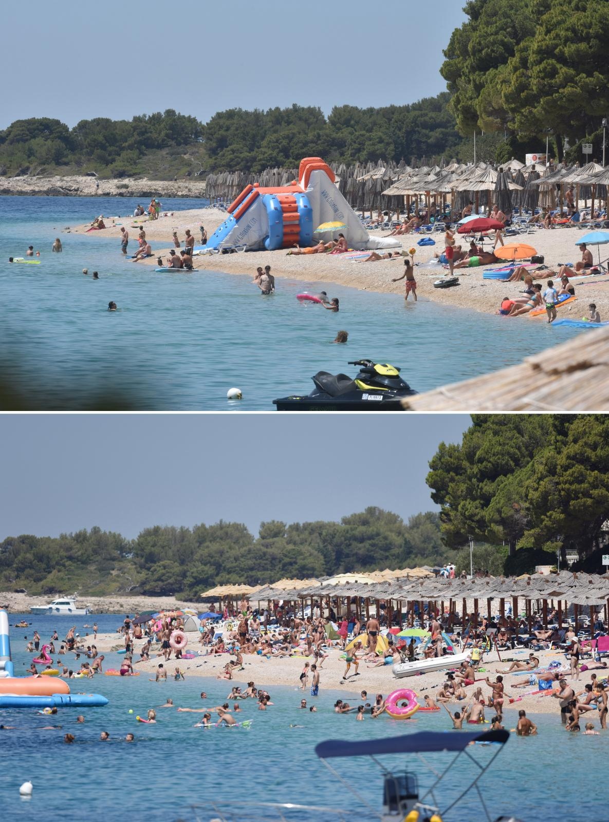 Prema novijim podacima, u Hrvatsku je u prvih šest mjeseci došlo 1,6 milijuna turista koji su ostvarili 7,6 milijuna noćenja, što je oko 30 posto lanjskog rezultata za isti period. Ovo je plaža u Primoštenu.