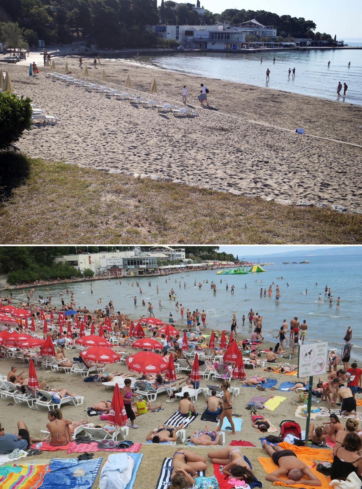 Podaci za lipanj također nisu bajni. U Hrvatsku je došlo 892 tisuće turista, koji su ostvarili 4,8 milijuna noćenja, što je 32 posto od rezultata iz lipnja prošle godine. Plaža u Splitu